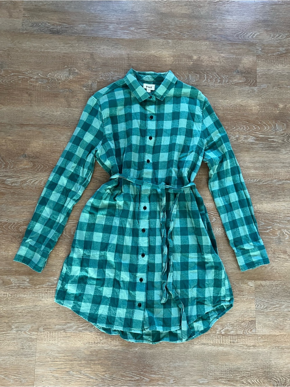 Pact Organic Cotton Shirt Dress | Green Plaid | Women’s Large